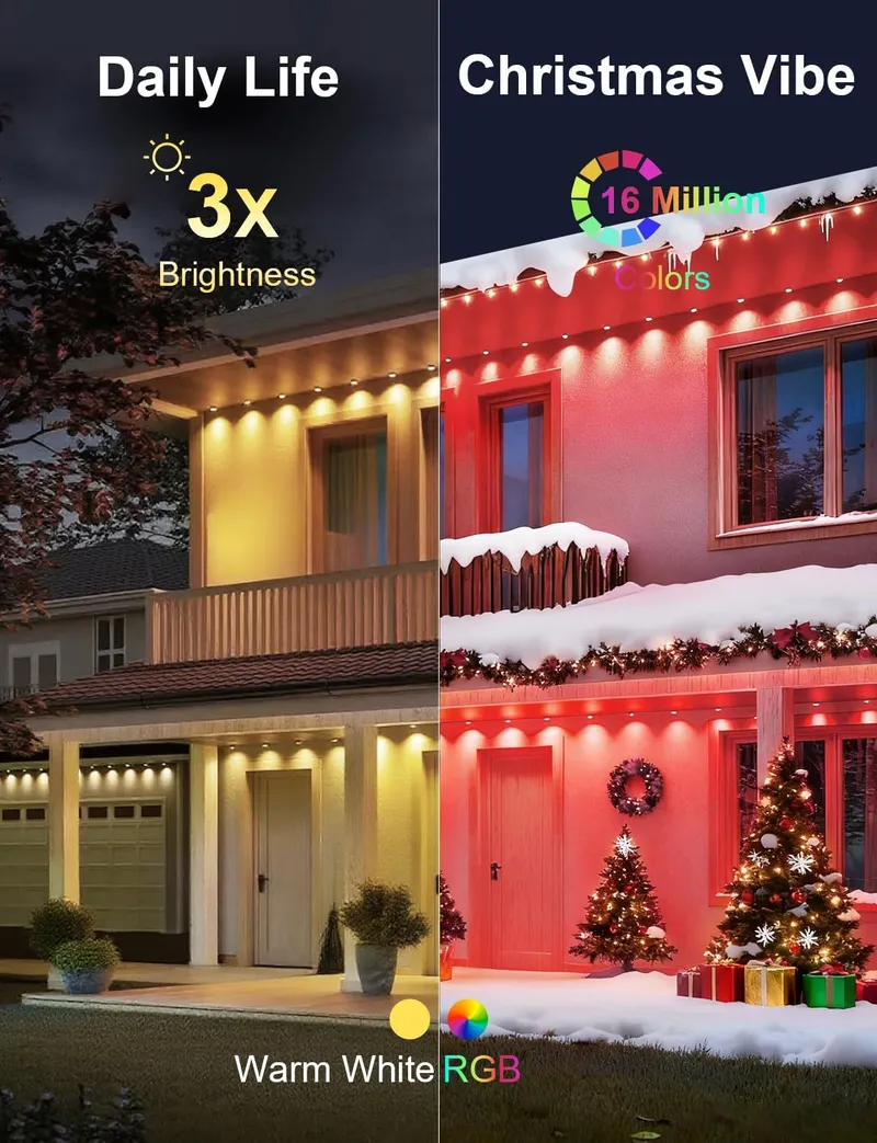 MuliVid 150Ft Permanent Outdoor Lights Smart RGB Outdoor Lights with Remote APP Control